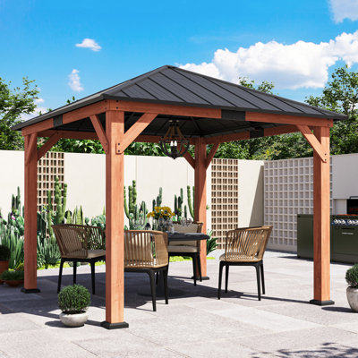 Hadley 10FT. X 10FT.Outdoor Patio Cedar Wood Frame Gazebo With Galvanized Steel Hardtop Single Roof Pavilion