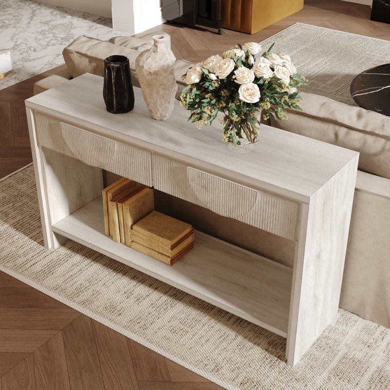 35.4"Wood Console Table With 2 Storage Drawers, And Open Storage Shelf For Entryway, White