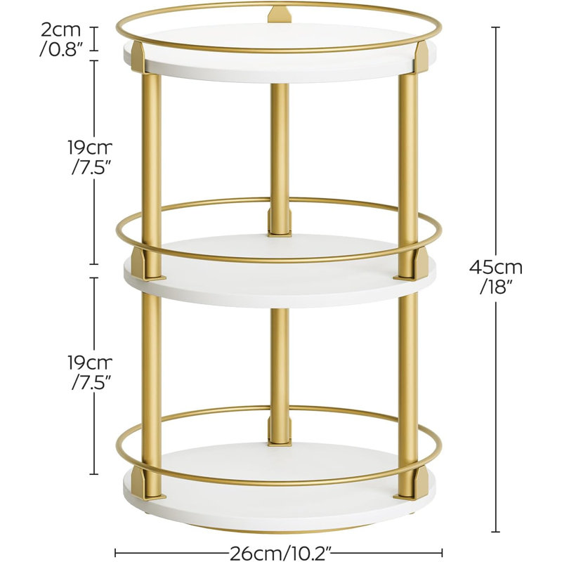 Plateau tournant à 3 niveaux, étagère à épices rotative, organisateur de rotation, étagère à épices pour table tournante industrielle, comptoir de cuisine, garde-manger, blanc et or