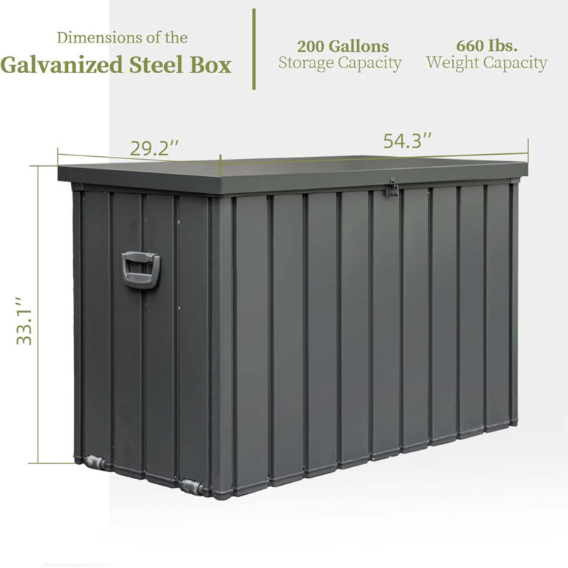 Boîte de rangement pour l'extérieur 200 gallons, Gris, 33.1" H x 54.3" W x 29.2" D