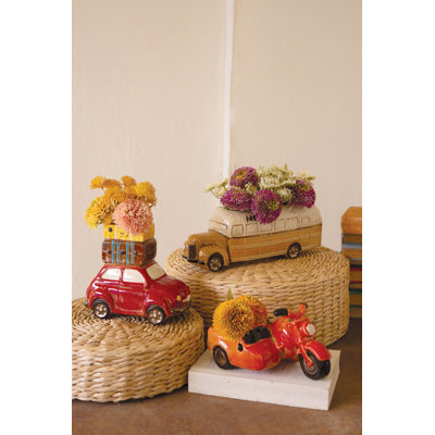 RED CERAMIC CAR WITH LUGGAGE PLANTER