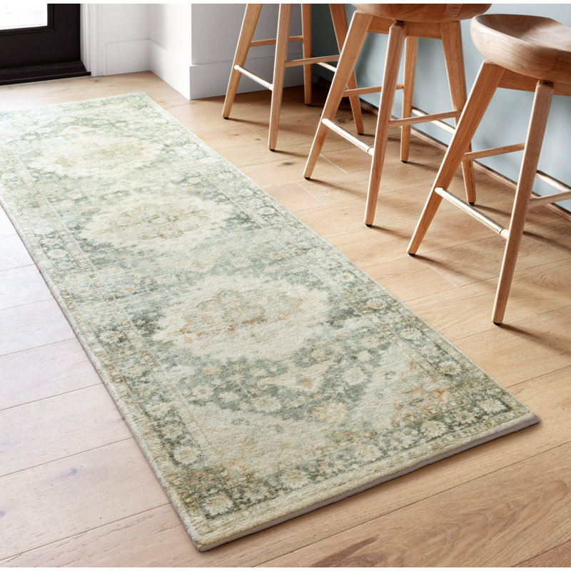 Oriental Teal/Ivory Area Rug, Runner 2'6" x 9'9"