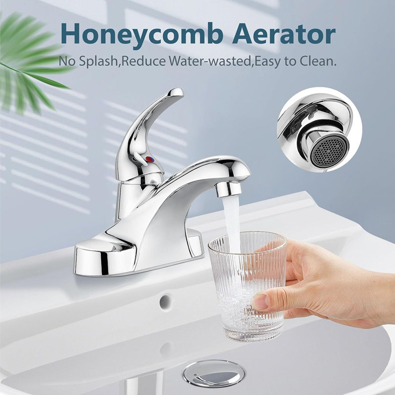 Bathroom Faucets Arc 4 Inch Centerset Bathroom Sink Faucet Single Handle Vanity Faucet With Supply Lines,With Pop Up Drain Assembly,Polish Chrome