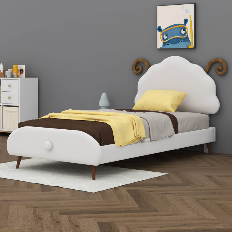 Lit plateforme tapissier Alysee, Simple, Blanc