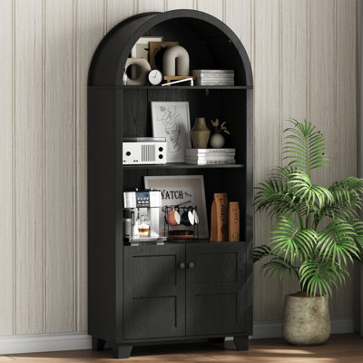 Bibliothèque arquée de 70,9 po de hauteur avec tablettes et portes ouvertes, armoire de rangement pour salon, chambre à coucher ou garde-manger