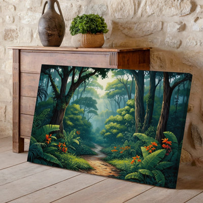 Toile, scène sereine de forêt tropicale avec un chemin sinueux, art mural qui conduit plus profondément dans une verdure luxuriante