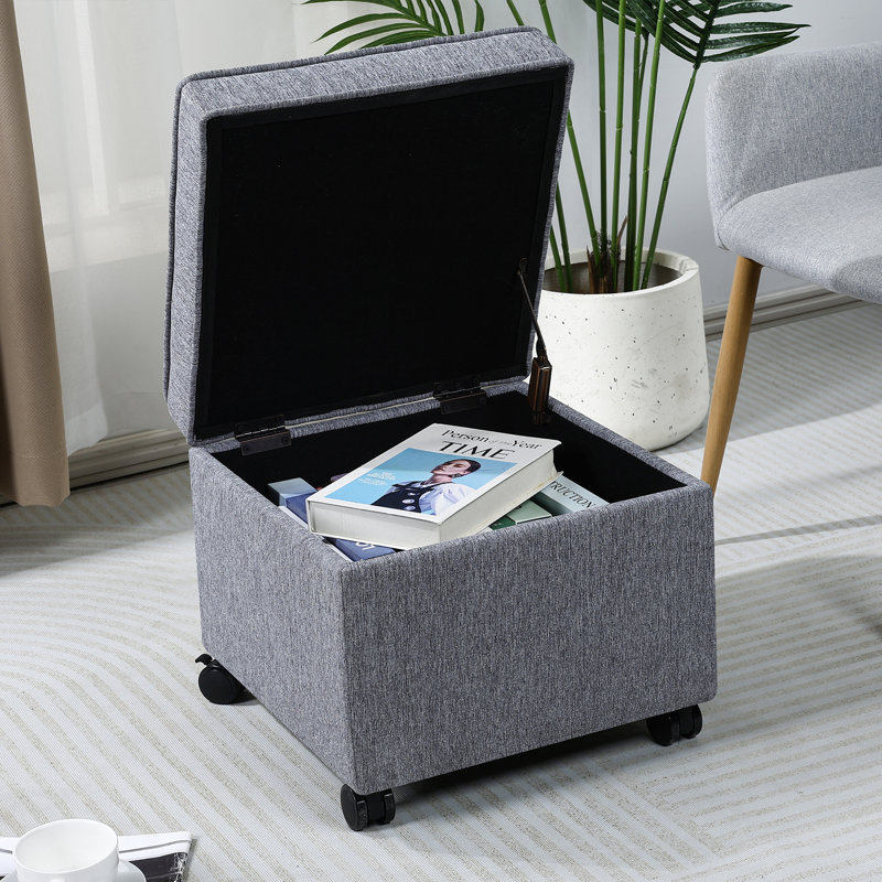 Felixstowe Storage Ottoman Script Fabric With Casters, Gray