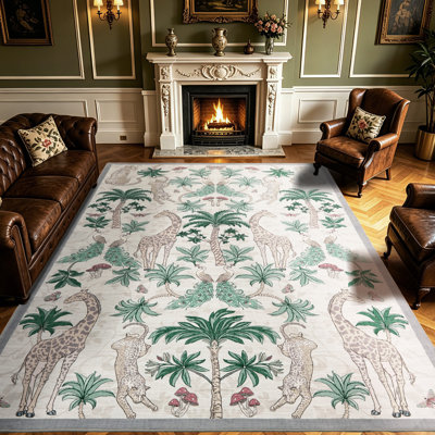 Tapis lavable à motif botanique tropical