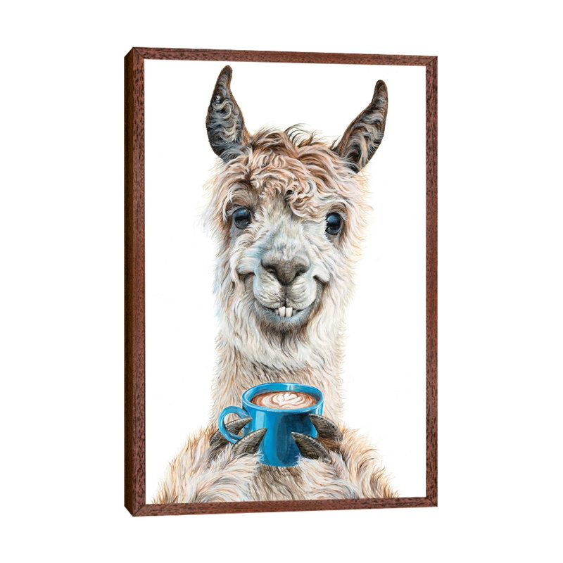 Llama Latte by Holly Simental - Print on Canvas, 101.6 cm H x 66.04 cm W, Classic Brown Wood Framed Canvas