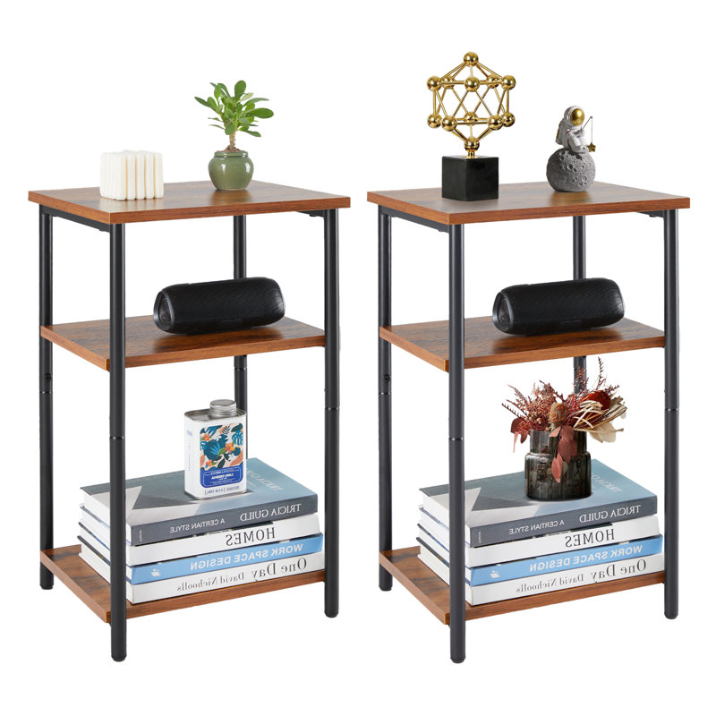 3-Tiers Nightstand, End Sofa Table With Storage Shelves, Night Stand For Bedroom Living Room Hallway Study, Brown