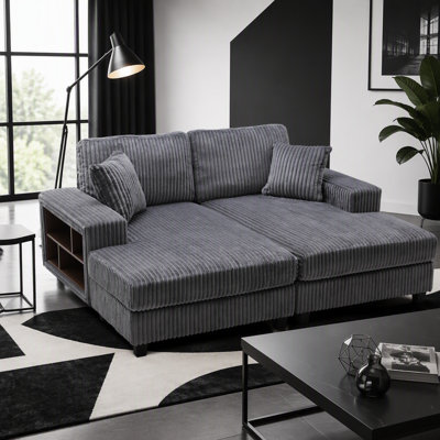 Versatile Convertible Sofa with Fluffy Corduroy Upholstery for Living Room