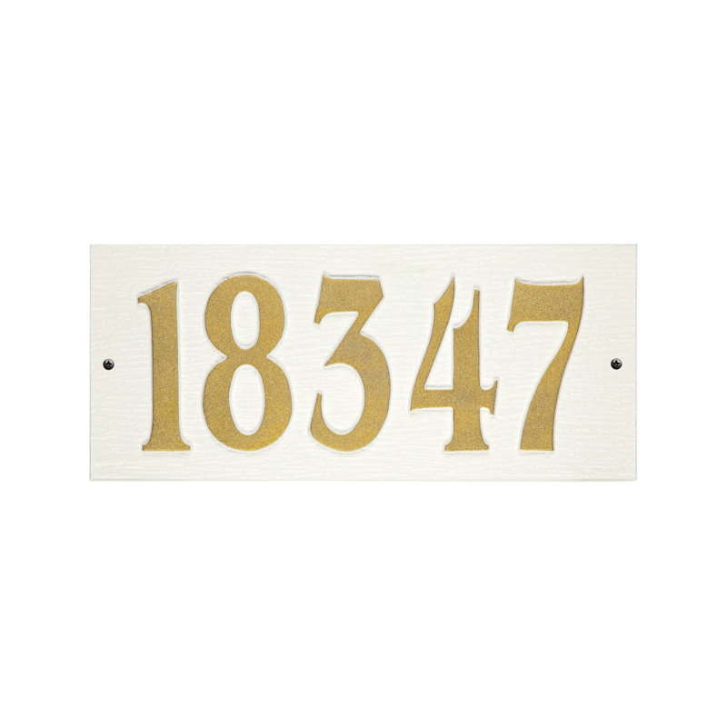 Woodgrain Mid-Century Rectangle Plaque, Standard Wall 1-line, Blanc / doré, Yes