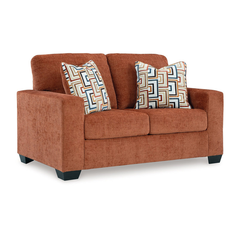 Causeuse Avie, 2 coussins décoratifs, polyester doux, 62 pouces, Orange brûlé