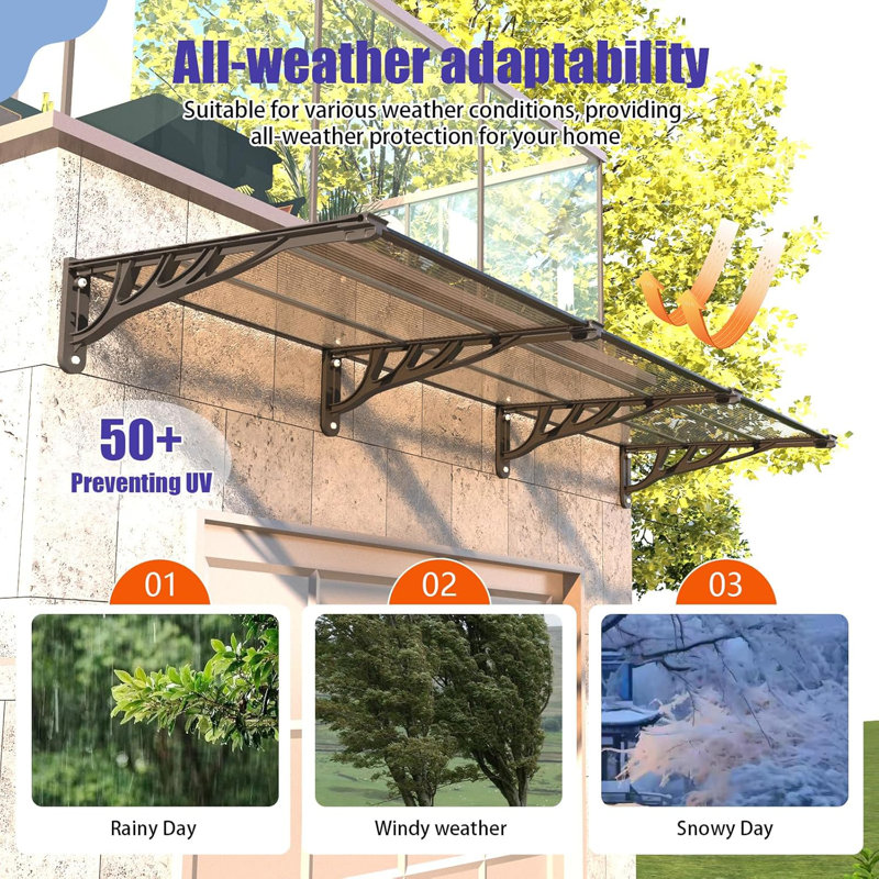 35" Depth Door Awning Window Canopy Modular Spliced Awnings for Outside,Porch,Patio,Deck,Polycarbonate Sheet,UV, Rain, and Snow Protection 120" Width, Brown