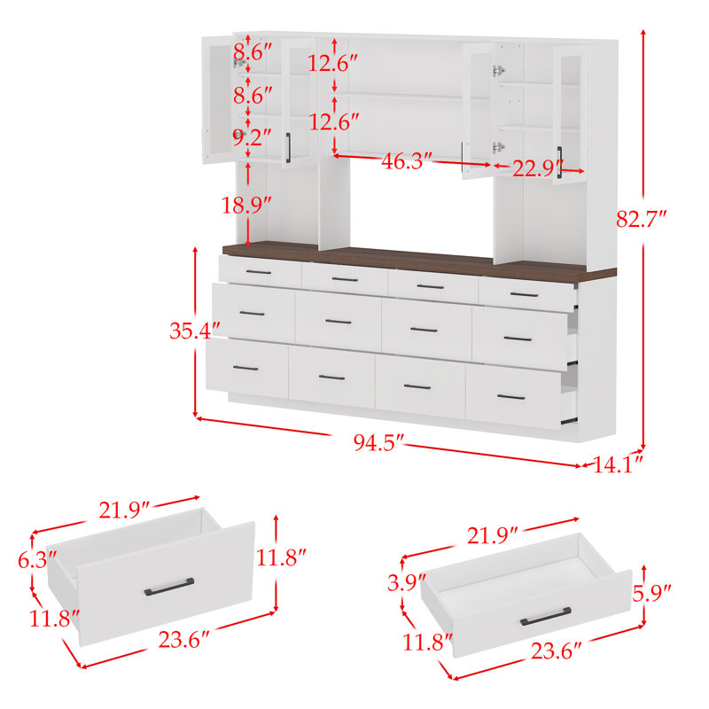 94.5"W Large Food Pantry Kitchen Sideboard Buffet Table, White
