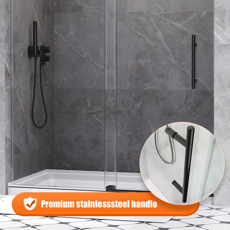 56-60 in. W x 76 in. H Single Sliding Frameless Shower Door in Matte Black with 3/8 in.（10mm）Clear Tempered Glass