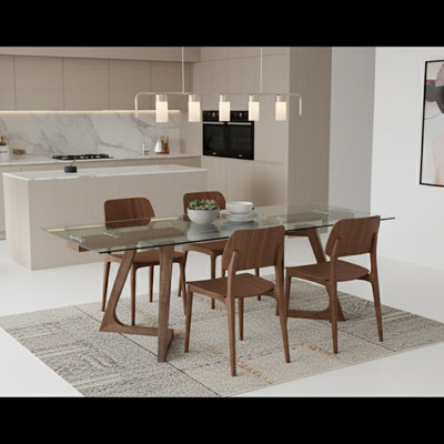 Glass Top Solid Wood Base Dining Table