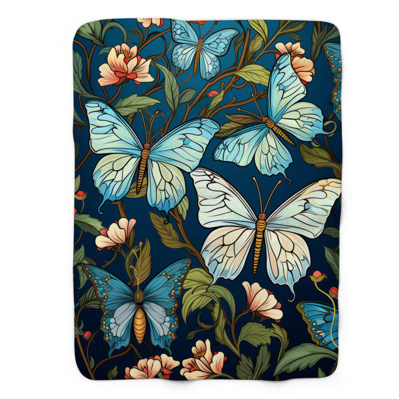 Detailed Butterfly - 1 Piece Premium Sherpa Blanket, Lit simple