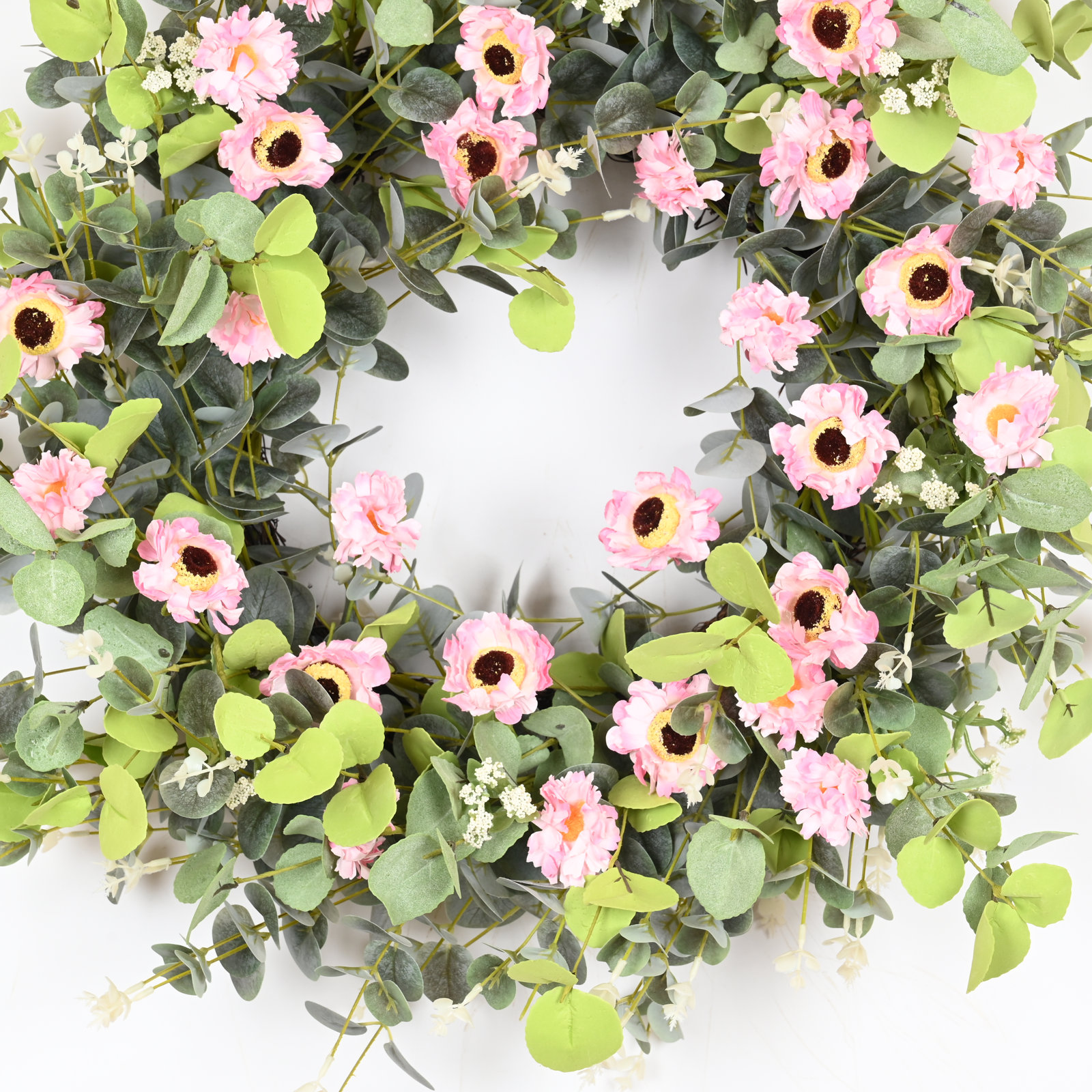 26" Handcrafted Eucalyptus Daisy Everyday Wreath, Purple