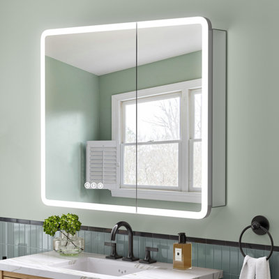 Medicine Cabinet with Lights, Round Corner, Recessed/Surface, Plug-in/Hardwired, Outlets+USB+Type-C,