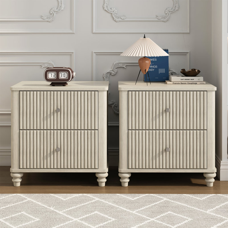 Ensemble de table de chevet cannelée 2 pièces, Beige