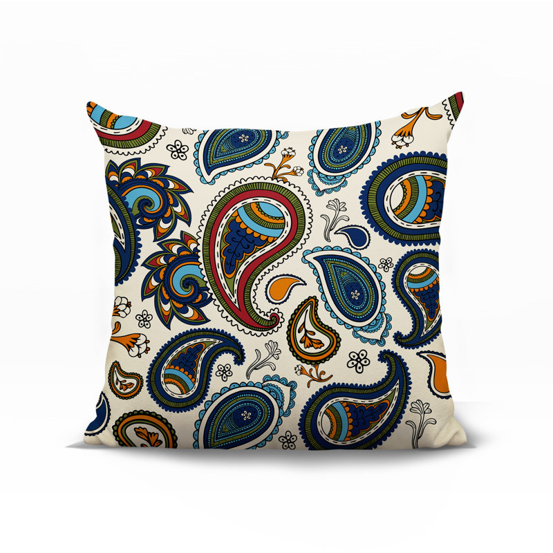 Coussin intérieur / extérieur réversible Hema Paisley, Bleu / vert / rouge / orange, Carré 19 po