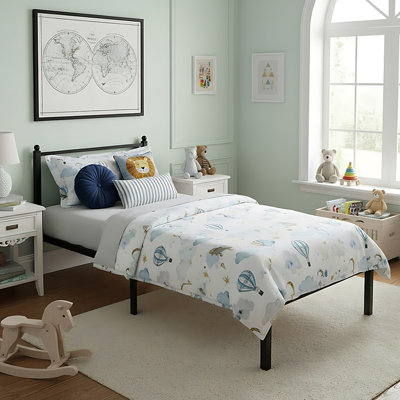 Black Metal Single Bed Frame with Headboard