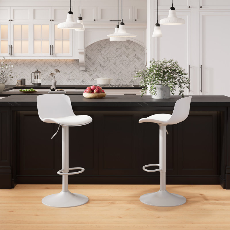 Burdett Swivel Adjustable Height Counter Stool with Metal Frame, White, White