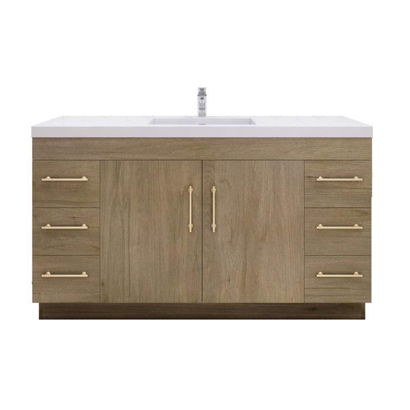 Verda 59.44'' Single Bathroom Vanity with Acrylic Top, White Oak
