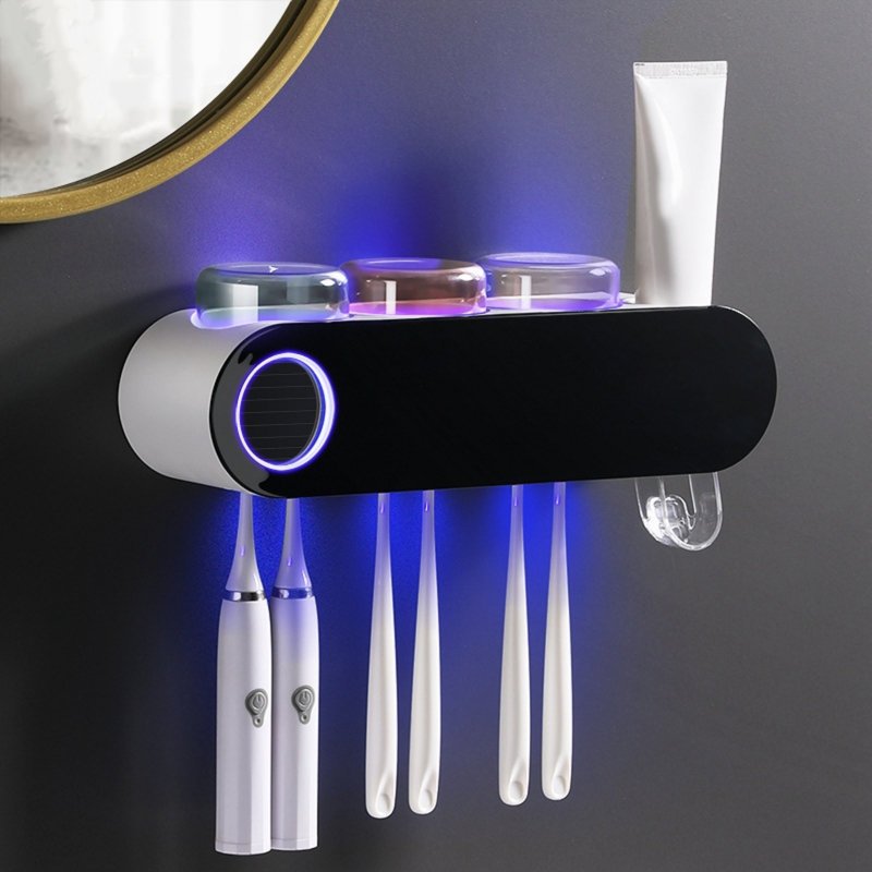 3 Cups Electric Smart Wall Mounted Rechargeable Toothbrush Holder Automatic Toothpaste Dispenser Induction Uv Light Toothbrush Sterilizer With Cup