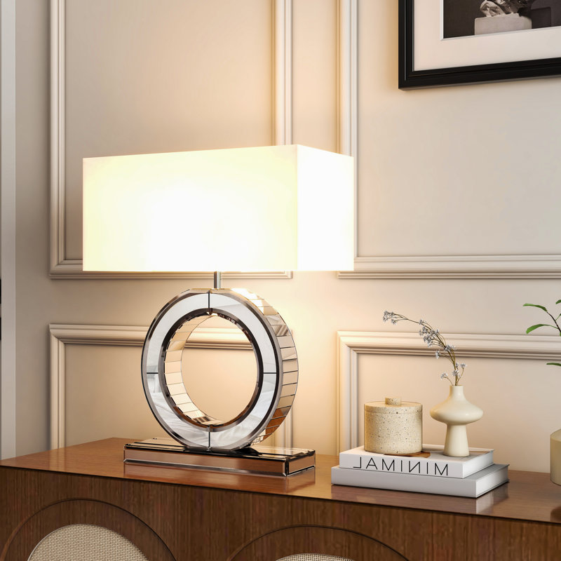 Chaia Mirrored Glass Table Lamp With Cotton Lamp Shade