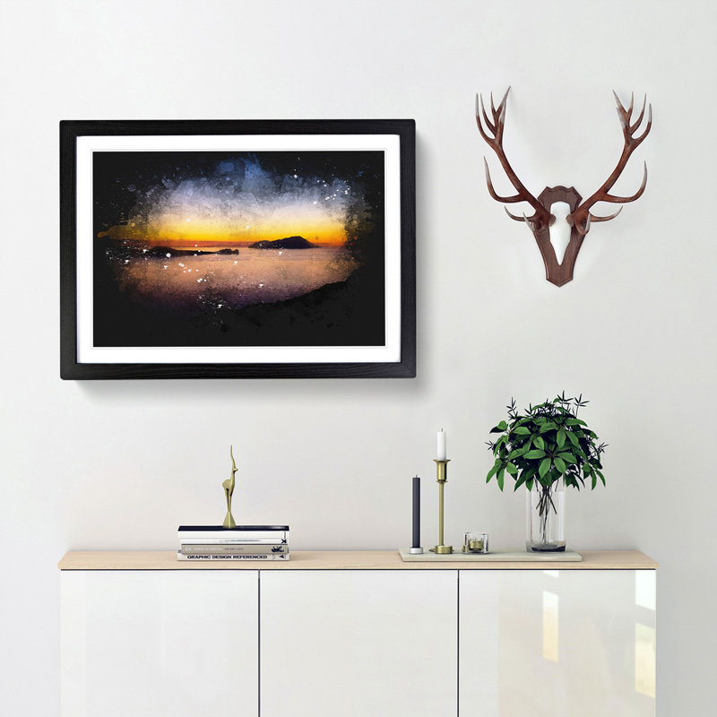 Sunset in Kythnos Greece - Picture Frame Graphic Art Print, 62cm H x 87cm W x 2cm D, Black Framed