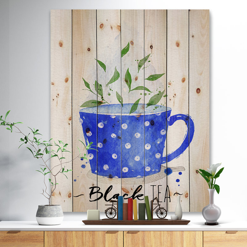 « tasse à thé black tea », reproduction d’art, H 40 po x l 30 po x P 1,5 po, Bois