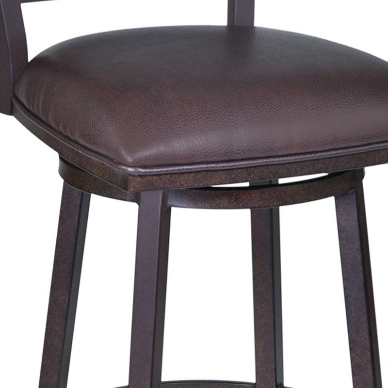Brown Faux Leather and Metal Swivel Bar Stool