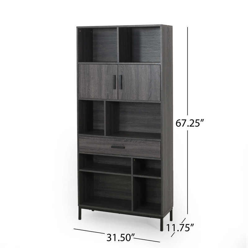 Cherell Storage Bookcase, Dark Grey