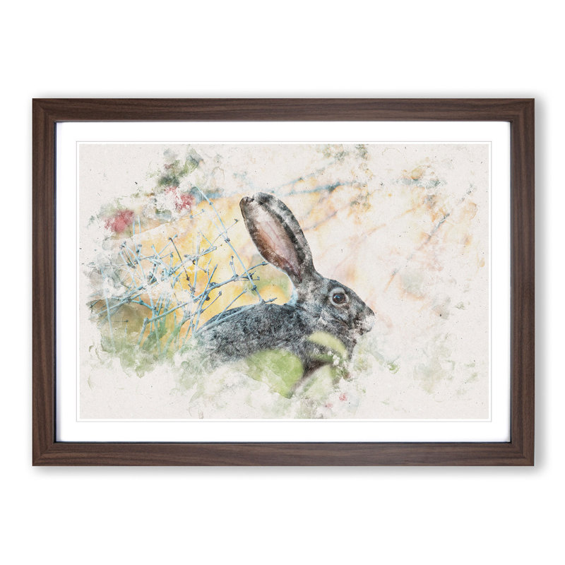 Hare in the Bushes - Picture Frame Painting Print on MDF, 45cm H x 63cm W x 2cm D, Walnut Framed
