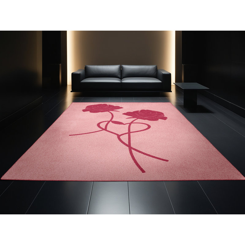 Tapis rose moderne et contemporain lavable à la machine Merrionette Valentines - reliure rose, 3 X 5