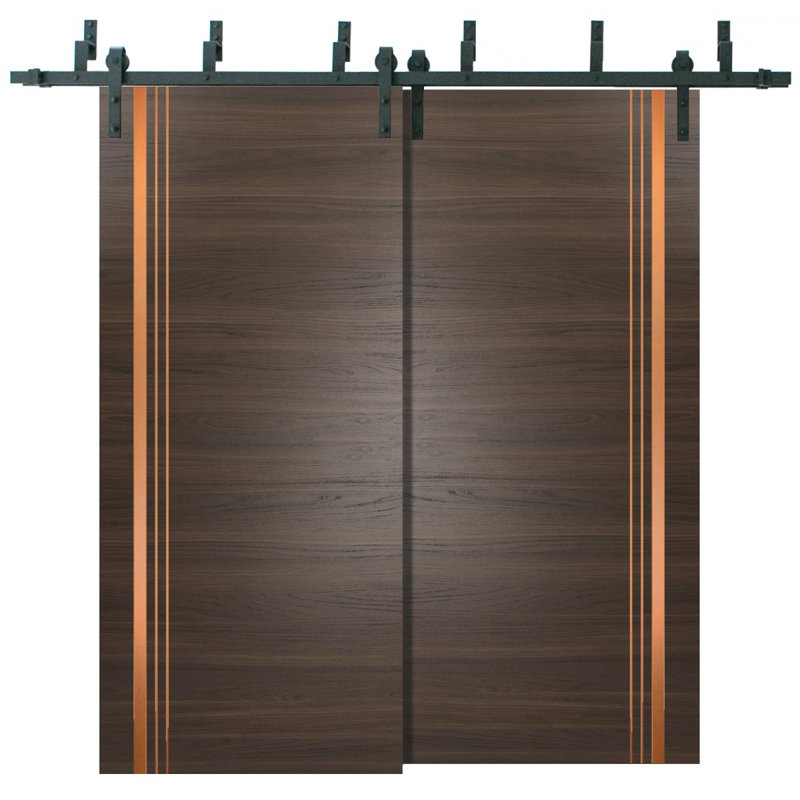 Porte de grange à panneaux en bois, Frêne chocolat, 64 po x 84 po