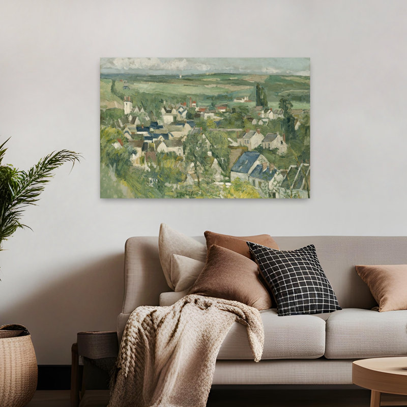 Auvers, Vue panoramique, 1873-1875, estampe d'art mural abstraite contemporaine représentant un paysage architectural.