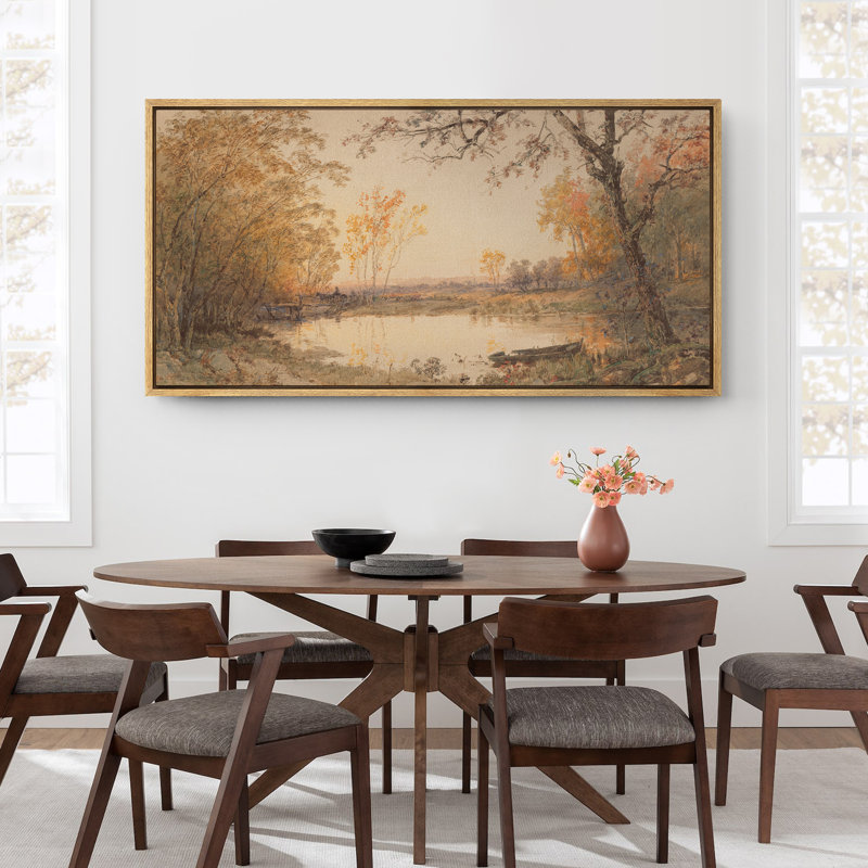 Grande impression sur toile encadrée, impression de paysage d'automne rétro pour automne rustique, H 30 po x l 60 po, Naturel