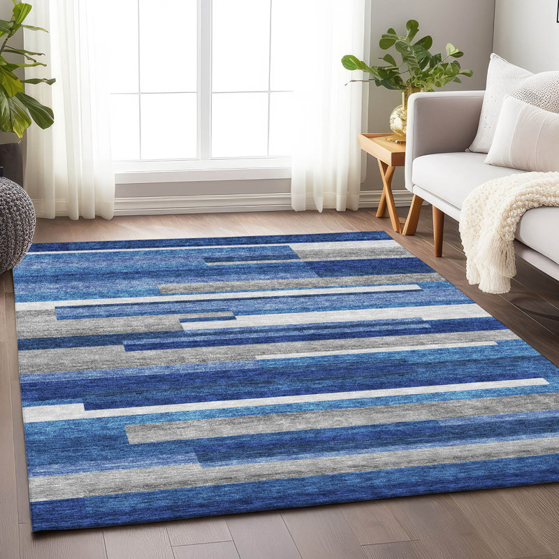 Premium Machine Washable Prisco Blue Rug, Rectangle 9' x 12'