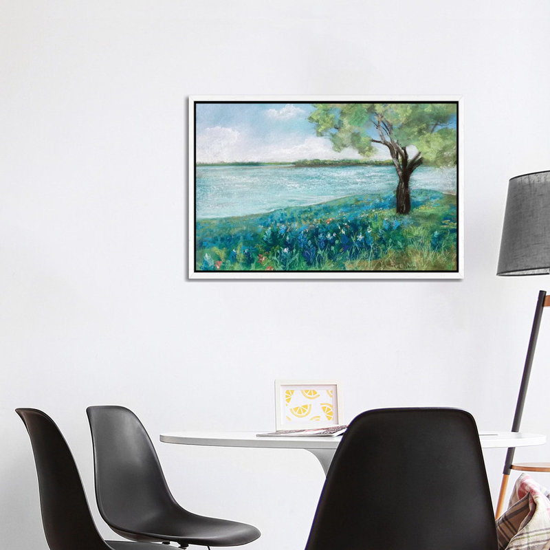Green Fields II by Robin Maria - Painting on Canvas, 66.04cm H x 101.6cm W x 3.81cm D, White Framed