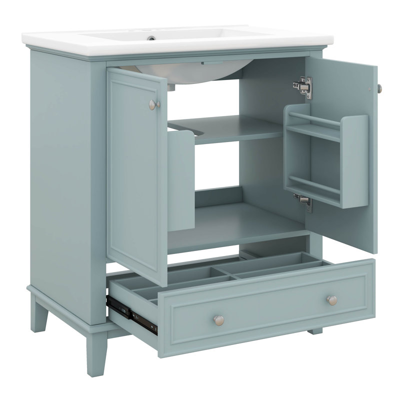 Ensemble de meuble-lavabo 30 po avec lavabo, armoire de salle de bain en bois massif avec organisateurs avec portes à fermeture douce et tiroir
