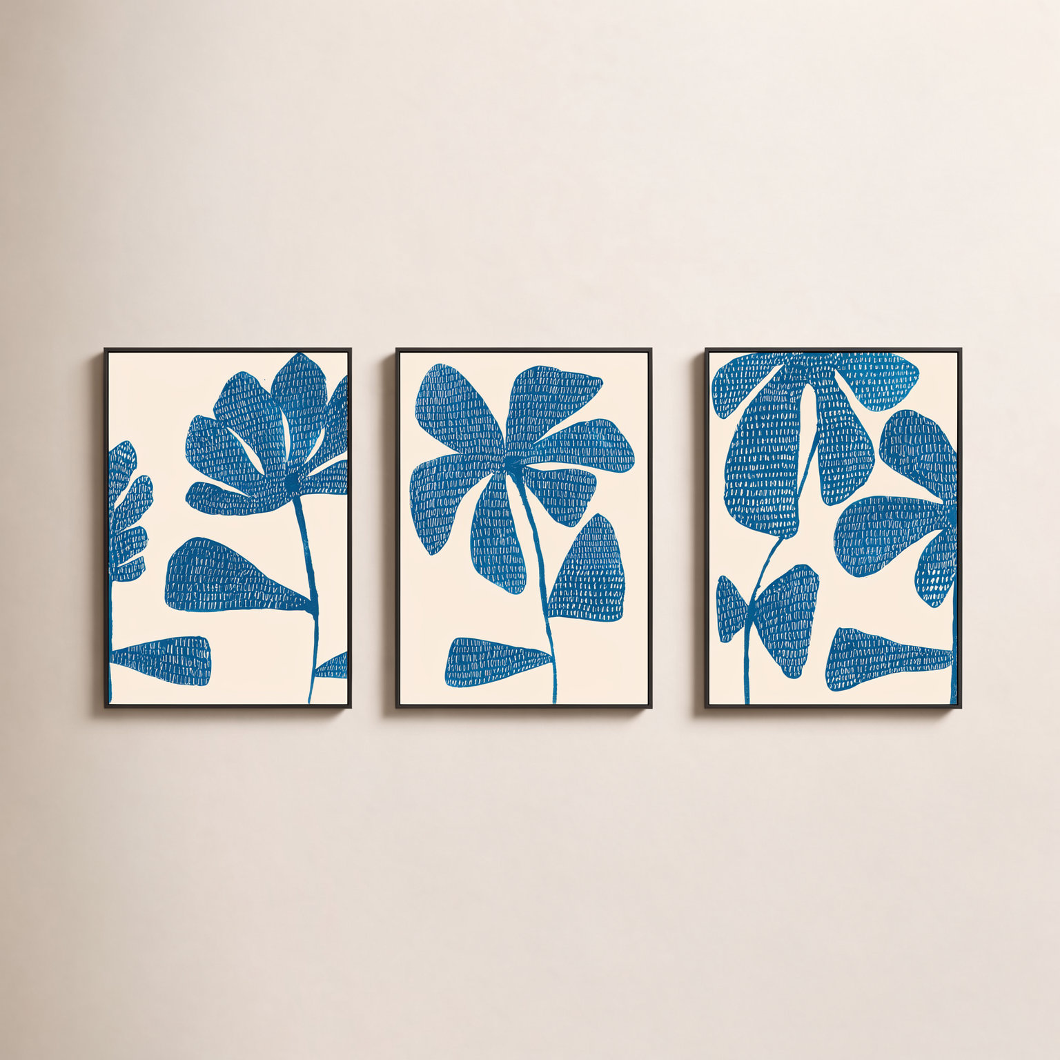 Ceramic Blue 1-3 3-Piece Print Set, Black Picture Framed Canvas, 25" H x 17.5" W