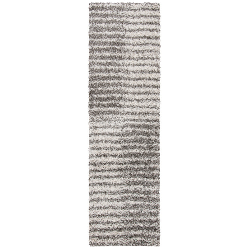 Tapis rayé brun / ivoire Audrianna, Tapis de couloir 2 pi 3 po x 8 pi