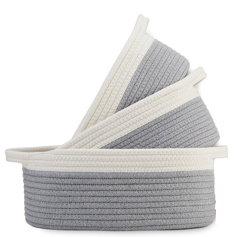 Anchie 3 Pack Cotton Rope Baskets For Organizing Storage Baskets Shelves Basket Small Cube Storage Bin Woven Baskets For Key, Toy Basket Decor