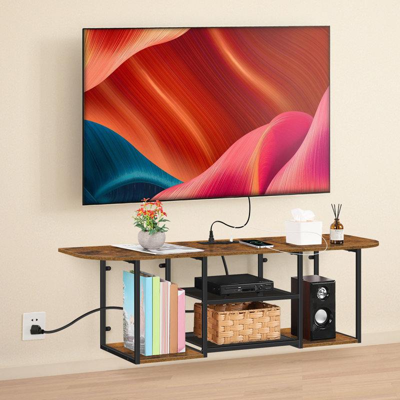 Meuble télé pour téléviseur mural, console de 70,8 po de long avec station de charge, tablette à 3 niveaux