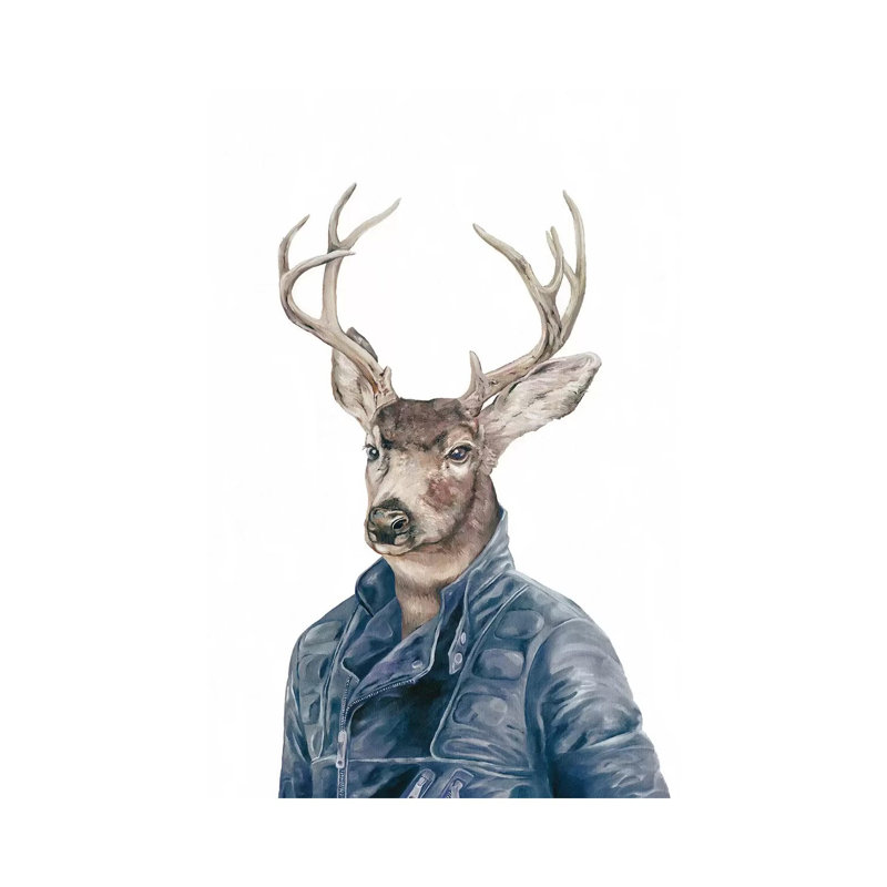 Cerf en bleu marine par Animal Crew - impression d'art graphique, Toile tendue, H 12 po x l 8 po x P 0,75 po