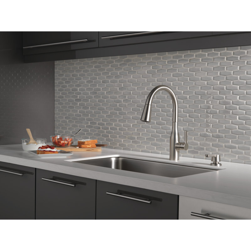 Marca Pull Down Single Handle Kitchen Faucet with Soap Dispenser, SpotShield Stainless