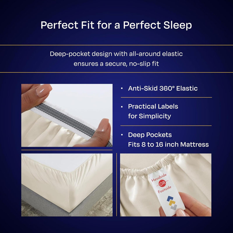 Queen Bed Sheets Set - Luxury 1000 Thread Count Sateen, Thick And Natural 100% Cotton Sheets Queen Size, Deep Pockets, Durable Bedding Set - Ivory